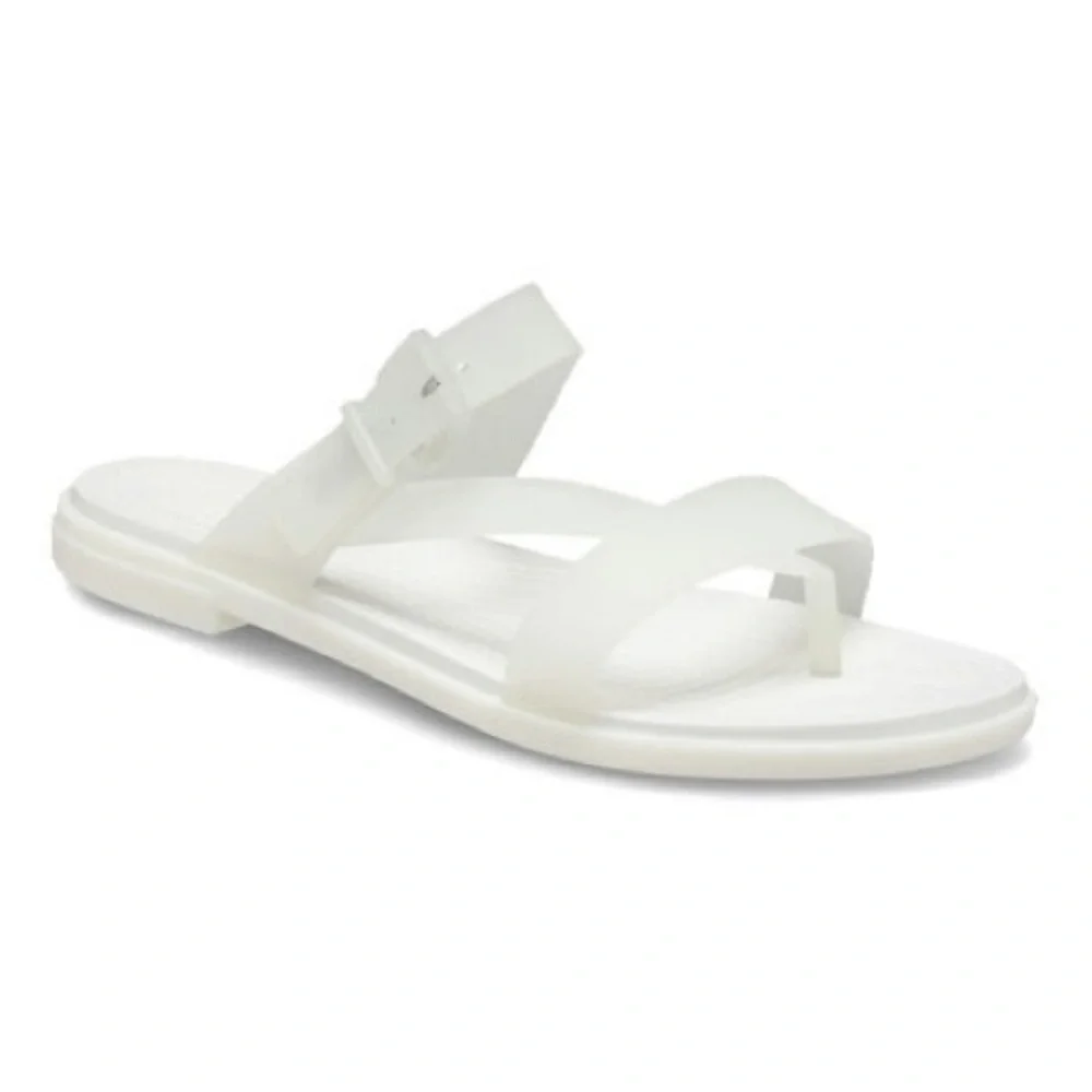 CROCS Tulum Translucent Toe Post Oyster Sandals